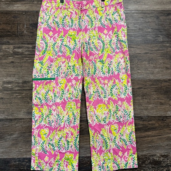 Lilly Pulitzer Pink and Green Tropical Patterned Trousers - Picture 1 of 7